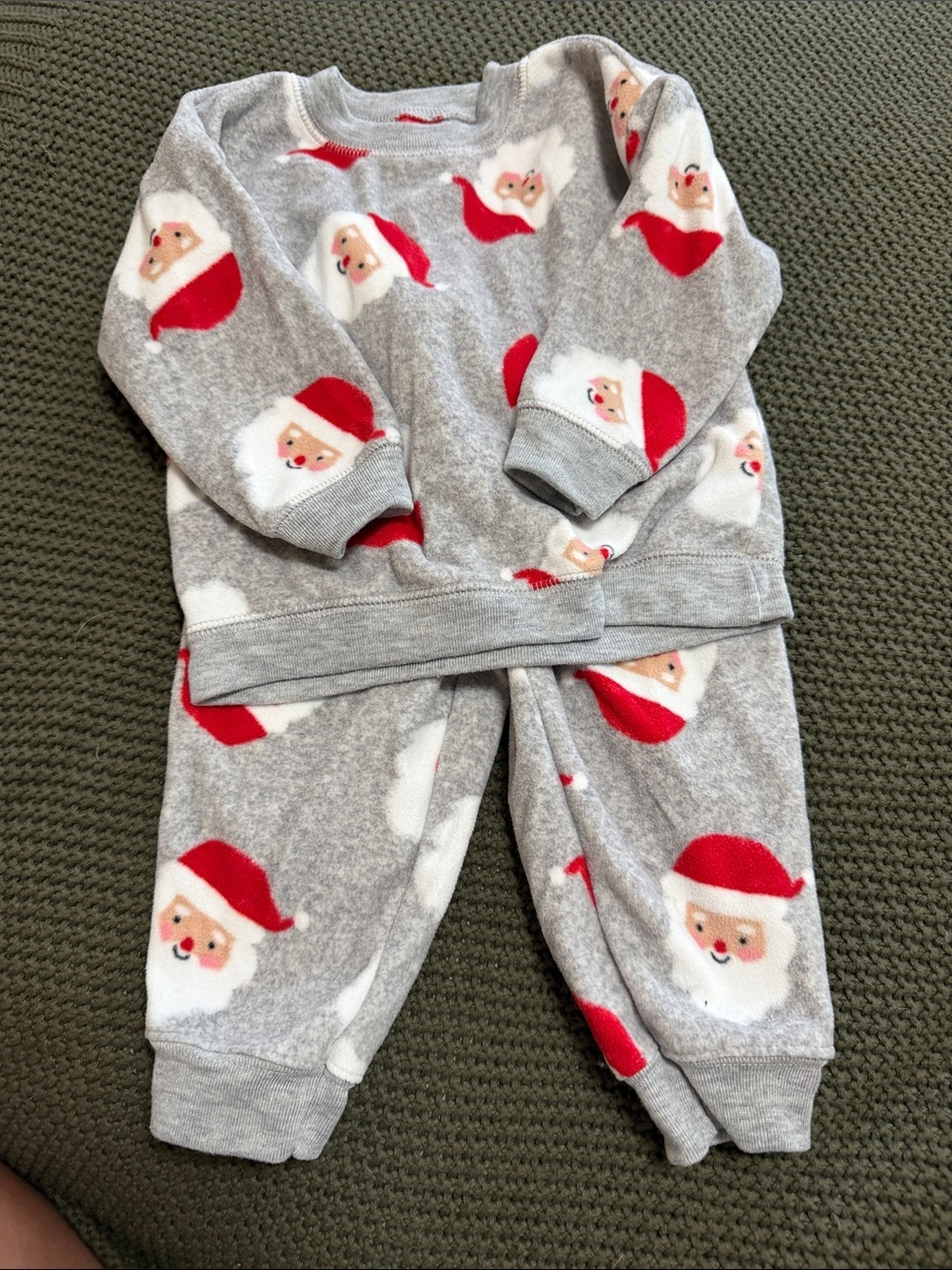 Carter’s Holiday Santa Fleece Pajama Set - Gray & Red 9 Months
